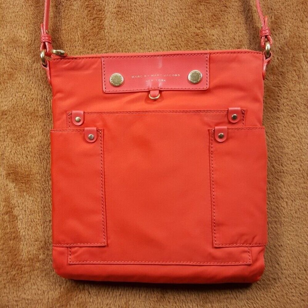 MARC JACOBS Handbag Red Nylon Leather Trim Gold Hardware SIA Crossbody
